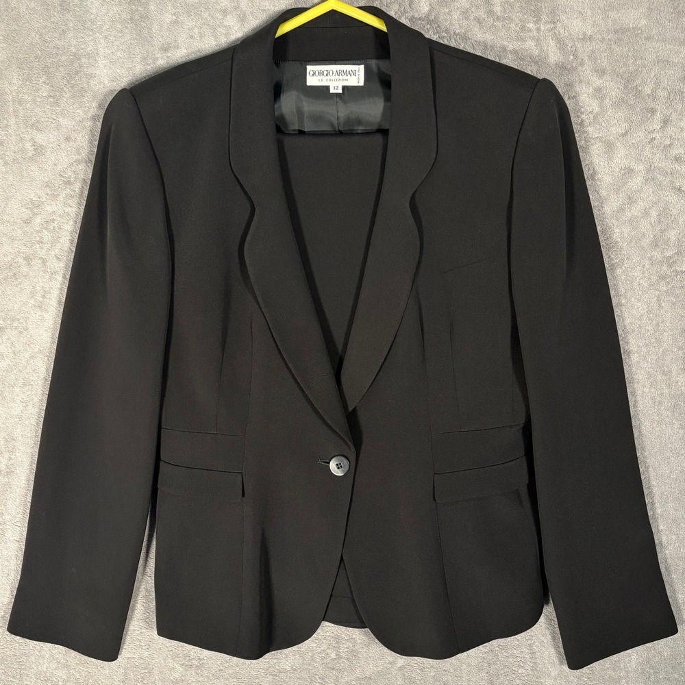 Giorgio Armani Le Collezioni Black Silk Blend Pant Suit Vintage Size 12‎ Italy